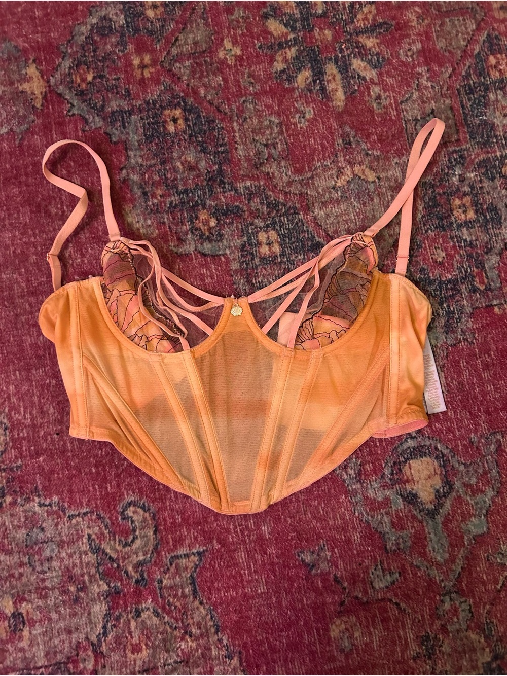 Women's Sheer Lace-Panel Bustier Top - Orange